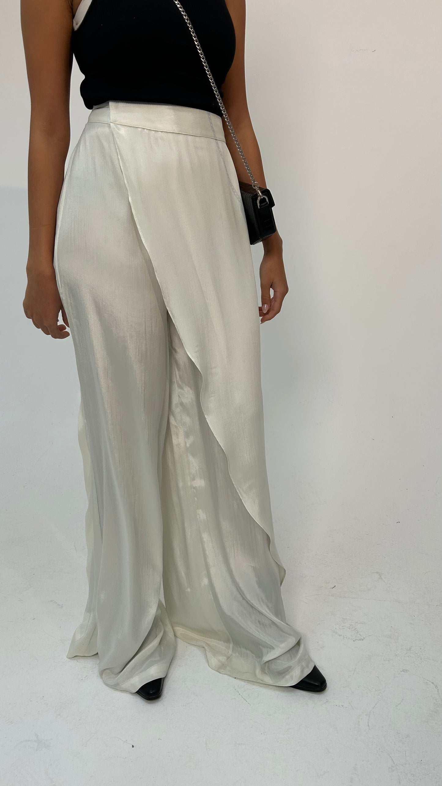 "Self-Love" Overskirt Satin Pants: Off White