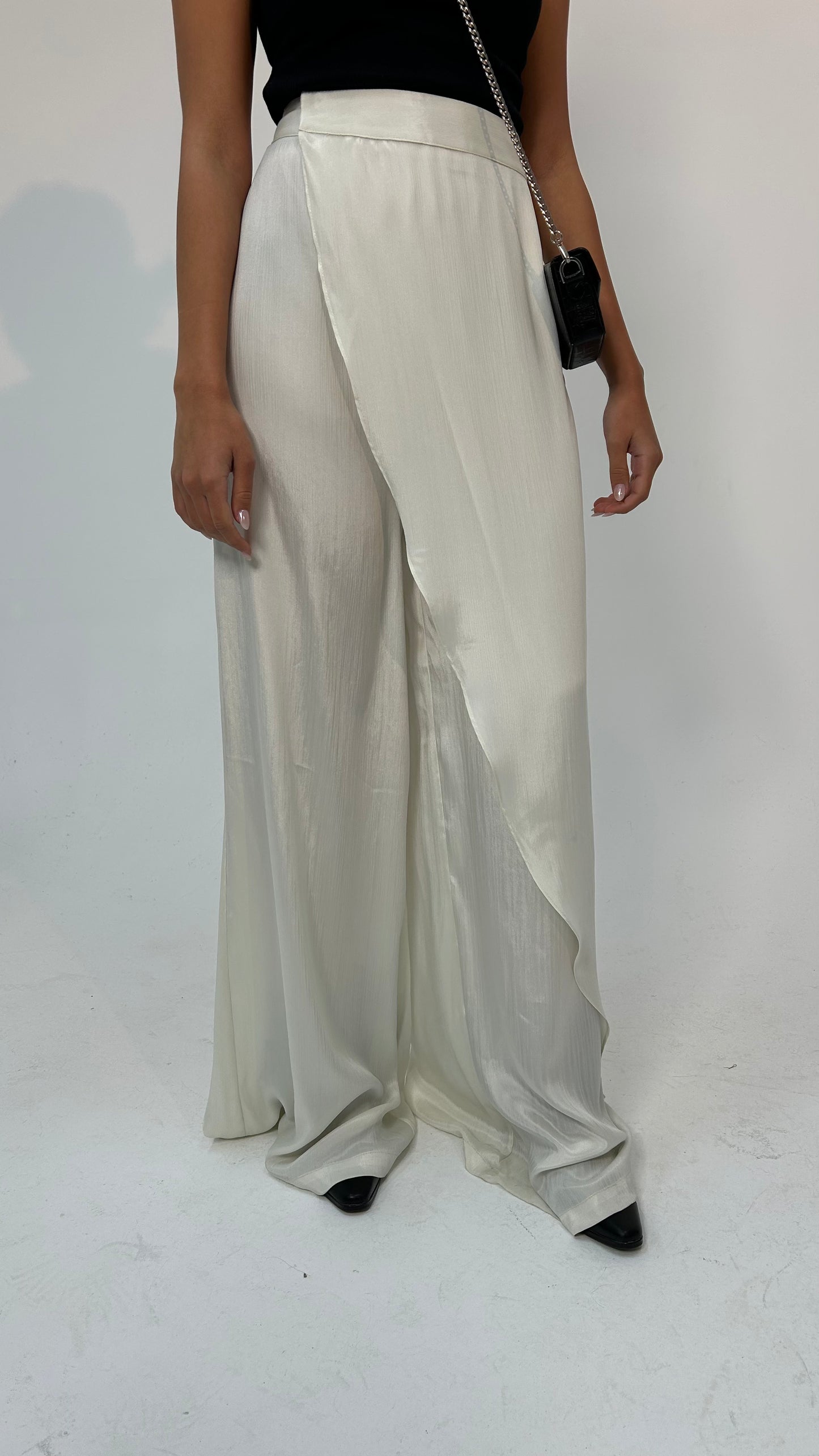 "Self-Love" Overskirt Satin Pants: Off White