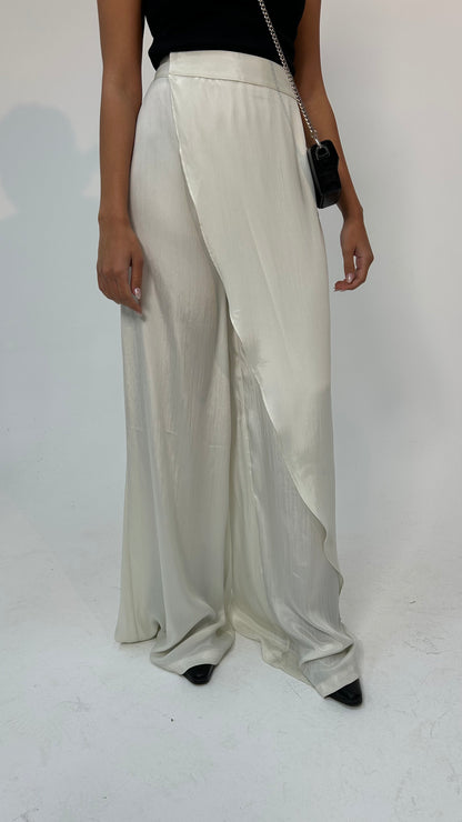 "Self-Love" Overskirt Satin Pants: Off White