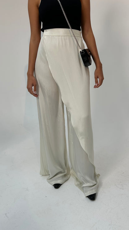"Self-Love" Overskirt Satin Pants: Off White