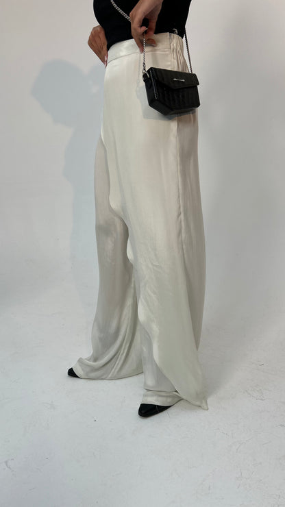 "Self-Love" Overskirt Satin Pants: Off White