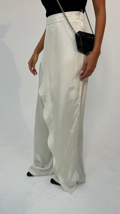 "Self-Love" Overskirt Satin Pants: Off White