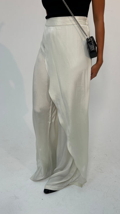"Self-Love" Overskirt Satin Pants: Off White