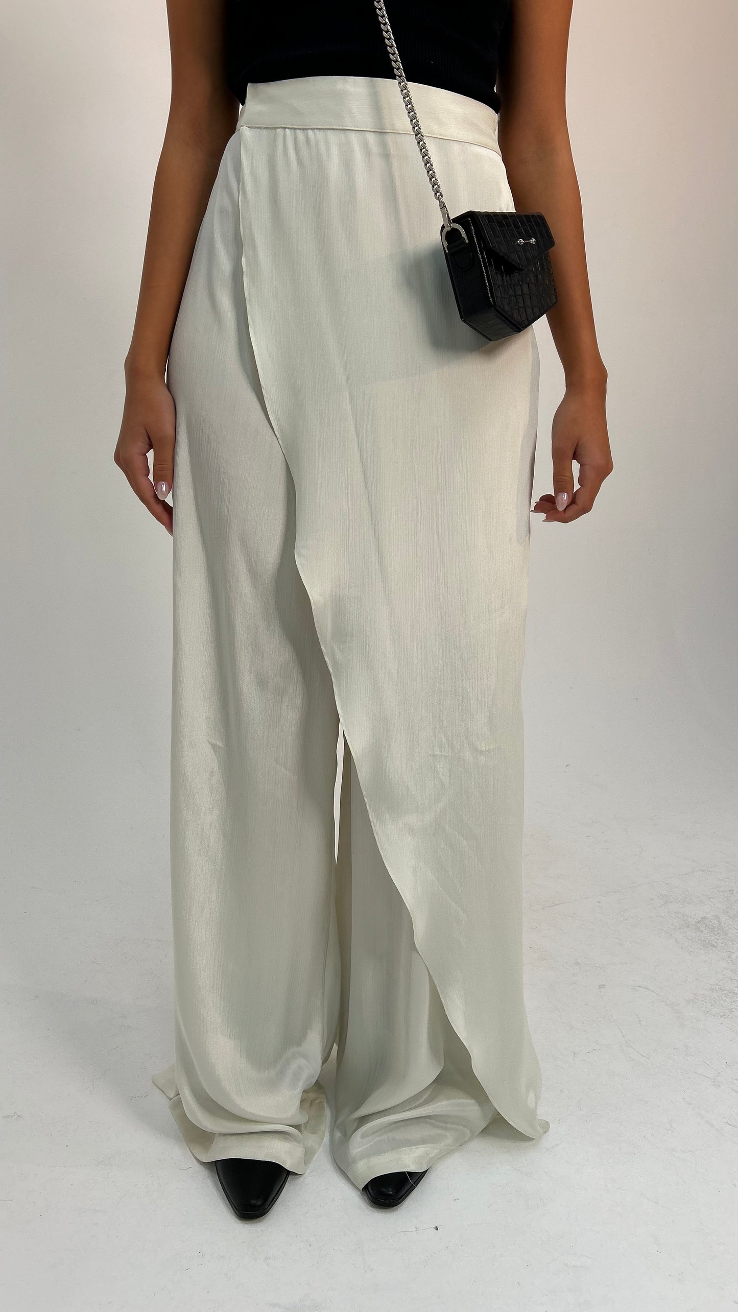 "Self-Love" Overskirt Satin Pants: Off White