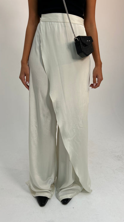 "Self-Love" Overskirt Satin Pants: Off White