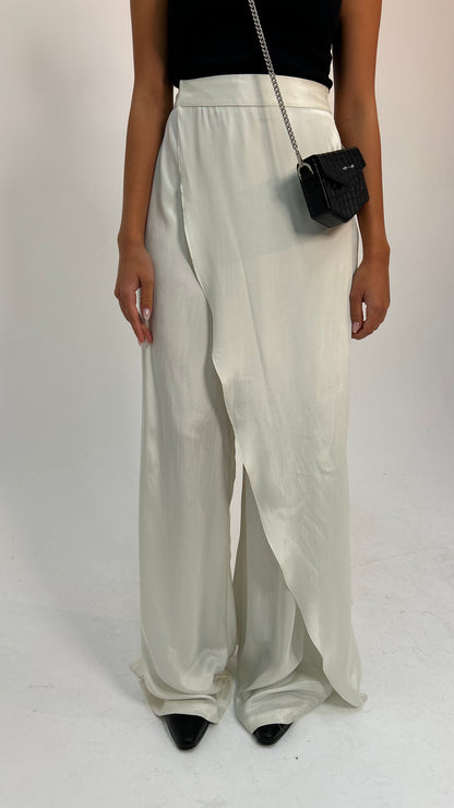 "Self-Love" Overskirt Satin Pants: Off White