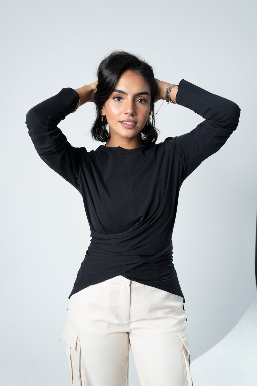 Wrap Cotton T-shirt: Black