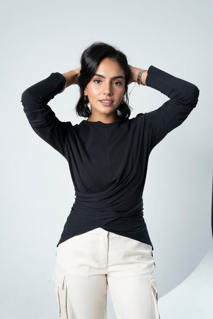 Wrap Cotton T-shirt: Black