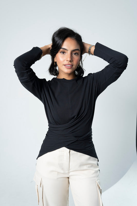 Wrap Cotton T-shirt: Black