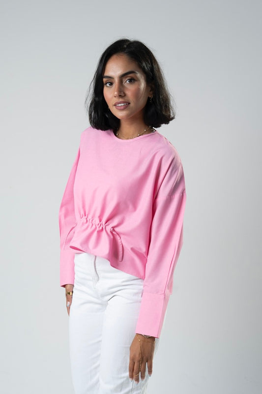 Front Tie Poplin Shirt: Pink