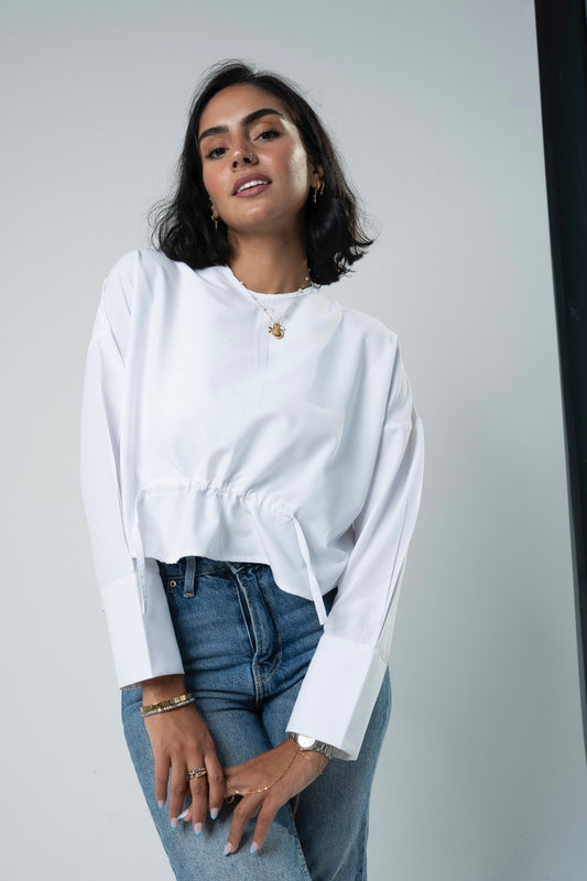 Front Tie Poplin Shirt: White