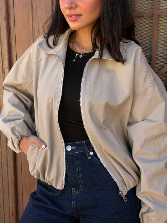 Collared Mid-length Jacket in Beige