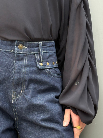 "Not-so-basic" Studded Pocket Jeans: Dark Blue