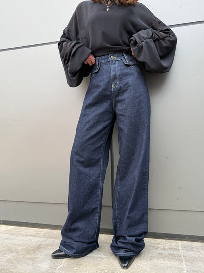 "Not-so-basic" Studded Pocket Jeans: Dark Blue