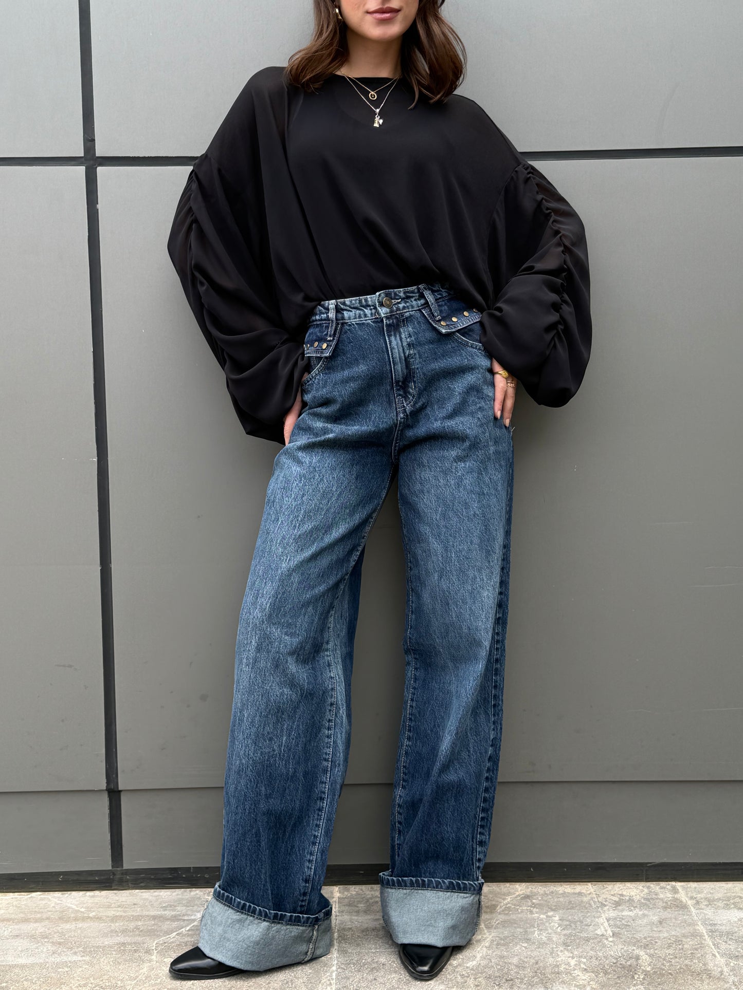 "Not-so-basic" Studded Pocket Jeans: Blue