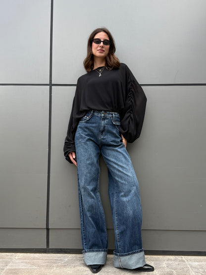 "Not-so-basic" Studded Pocket Jeans: Blue