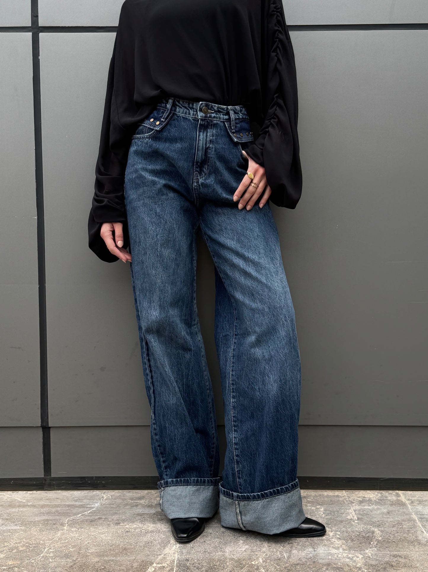 "Not-so-basic" Studded Pocket Jeans: Blue