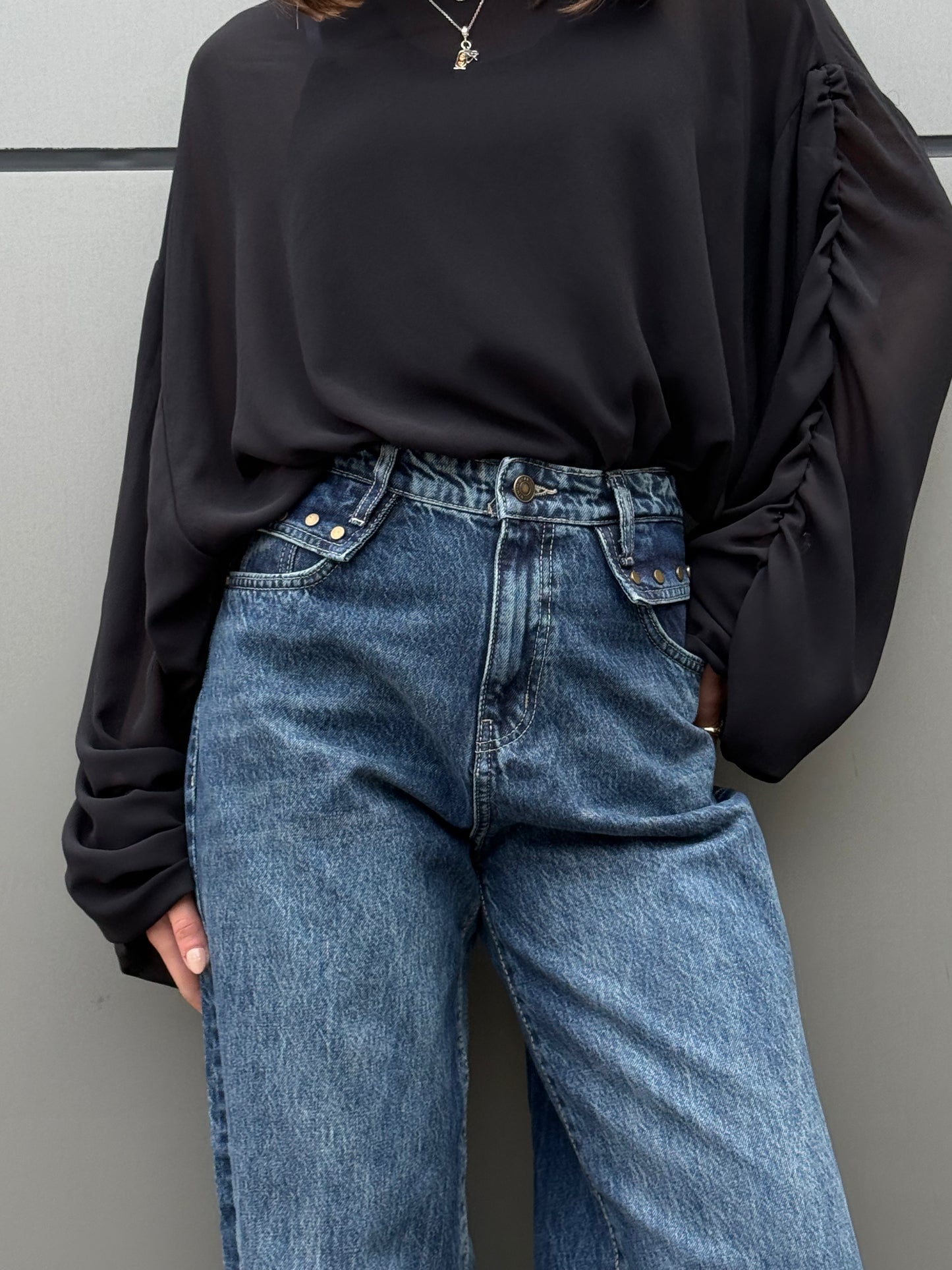 "Not-so-basic" Studded Pocket Jeans: Blue