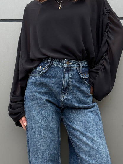 "Not-so-basic" Studded Pocket Jeans: Blue