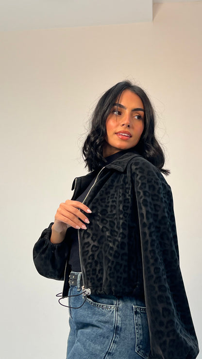 Black Cheetah Collared Jacket