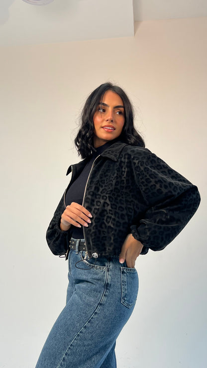 Black Cheetah Collared Jacket