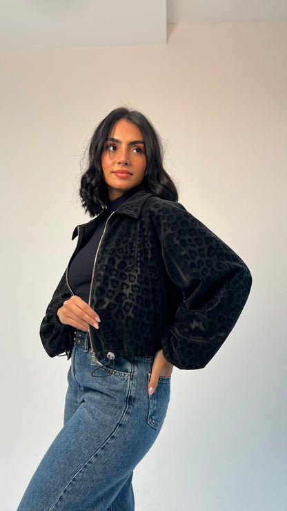 Black Cheetah Collared Jacket