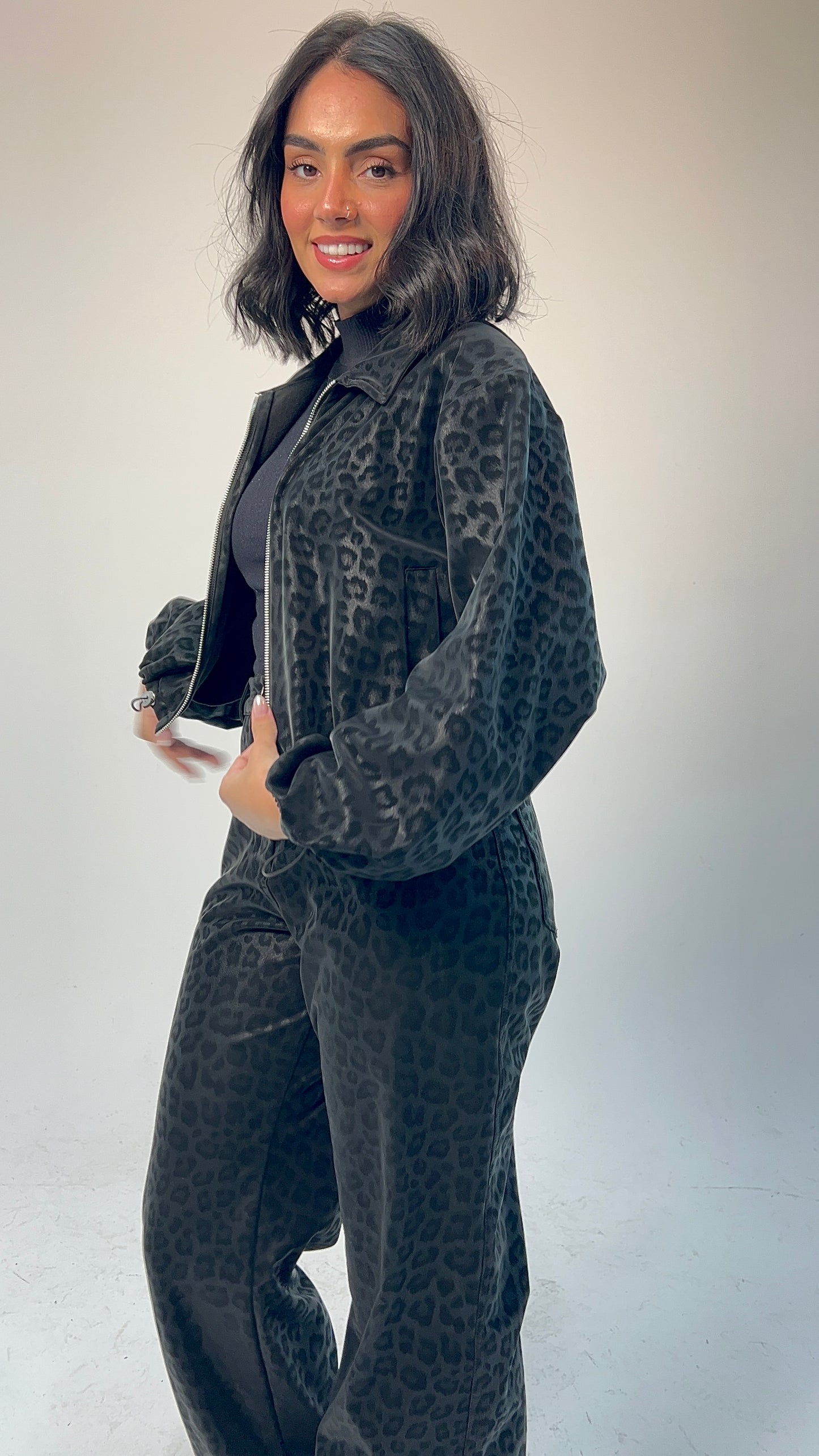 Black Cheetah Collared Jacket