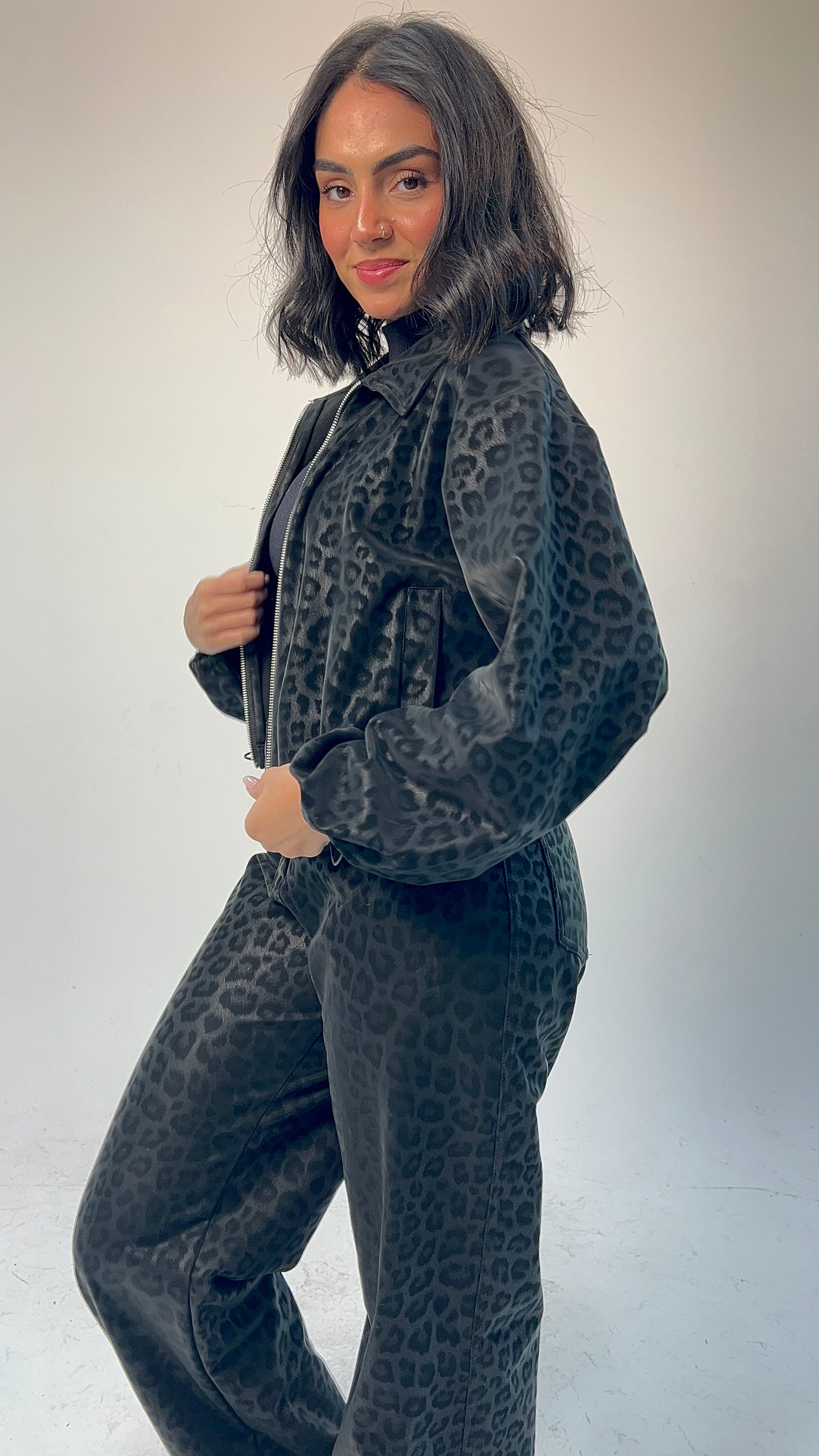 Black Cheetah Collared Jacket