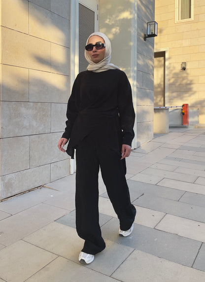 Crushed Linen Pants: Black