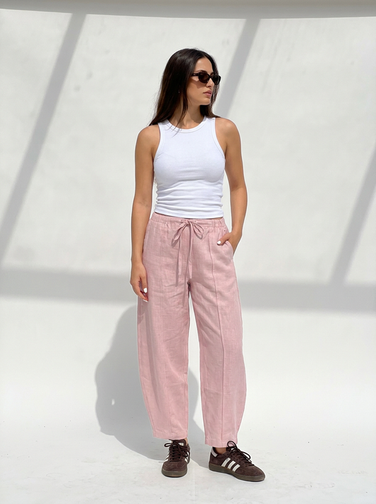Barrel Linen Pants in Pink