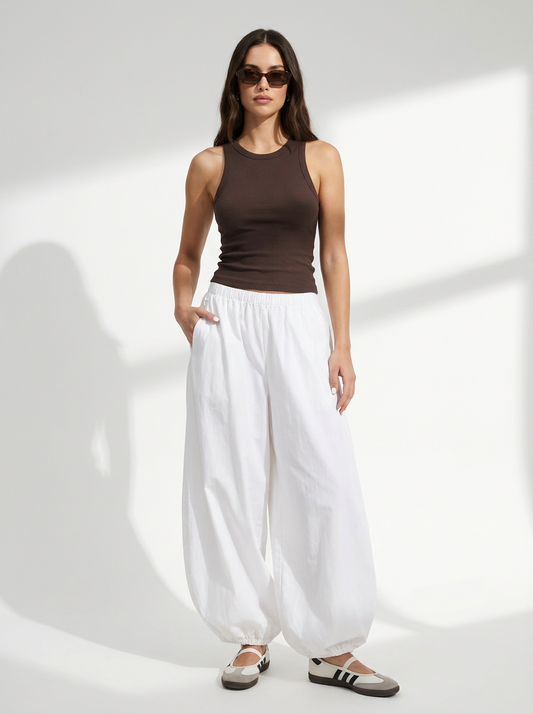 Balloon Pants in White Poplin