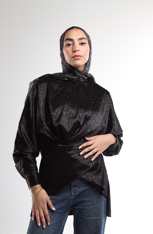 "AM to PM" Multi-Wrap Satin Top: Leopard Black