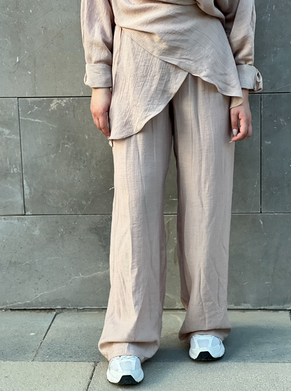 Crushed Linen Pants: Beige