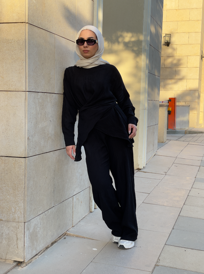Crushed Linen Pants: Black