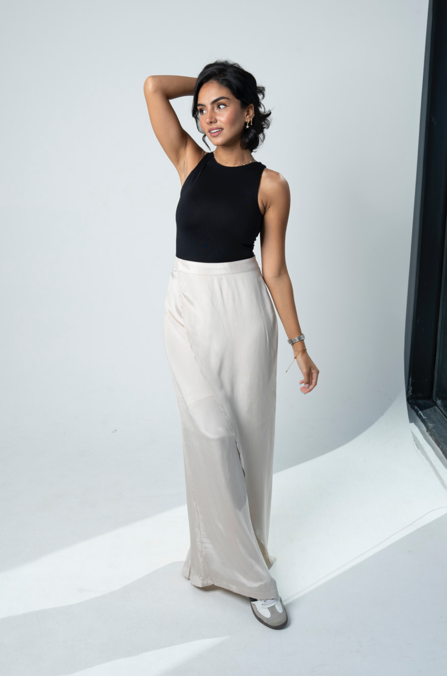 "Self-Love" Overskirt Satin Pants: Beige