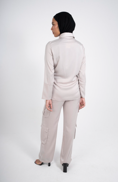 The Statement Wrap Shirt in Greige