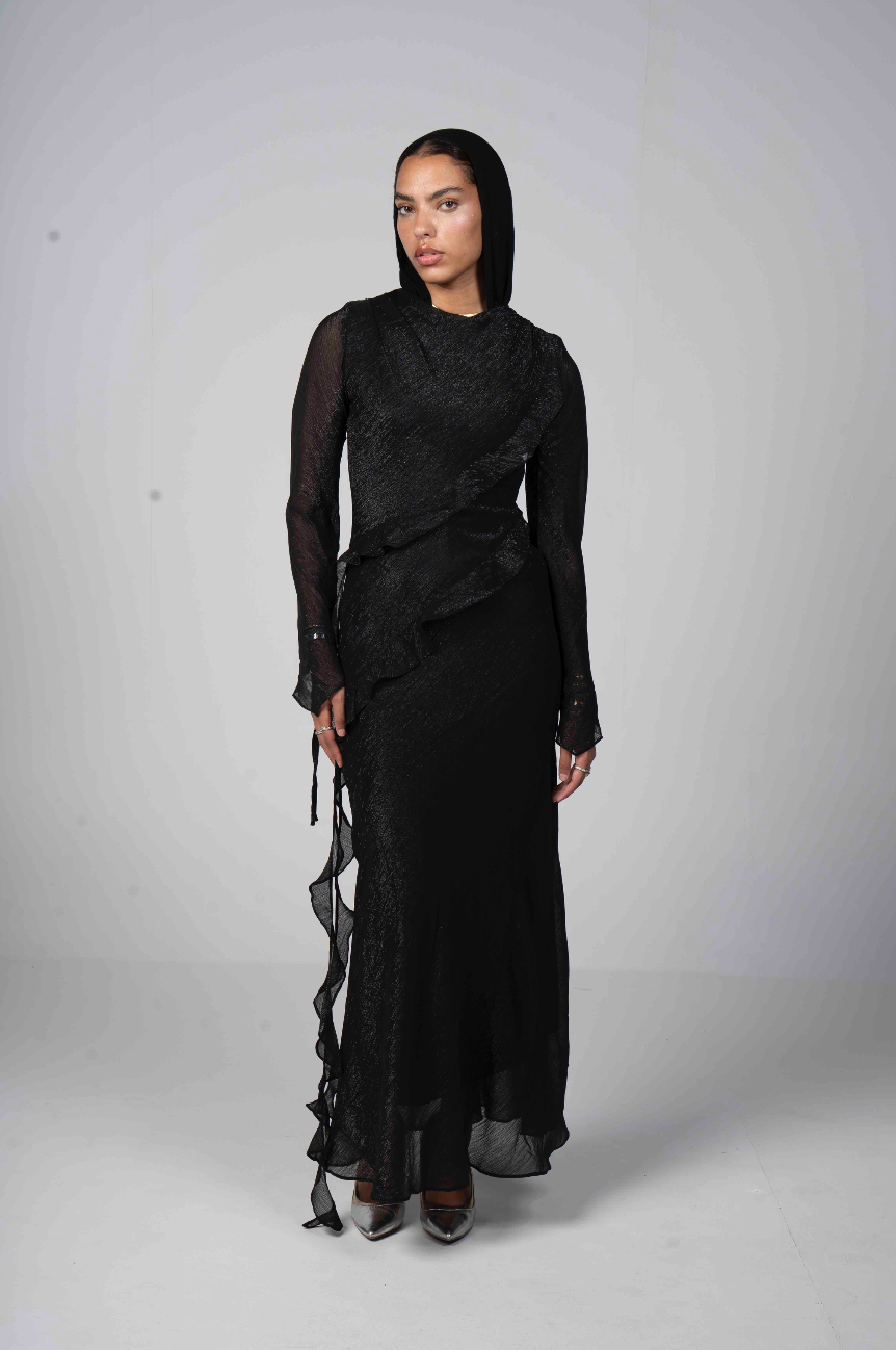 Glam Ruffle Dress in Black
