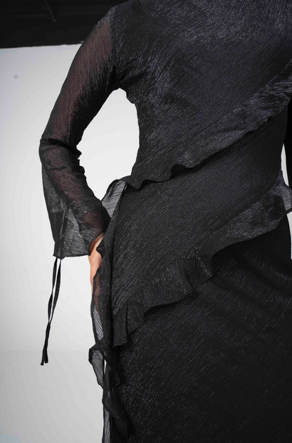 Glam Ruffle Dress in Black