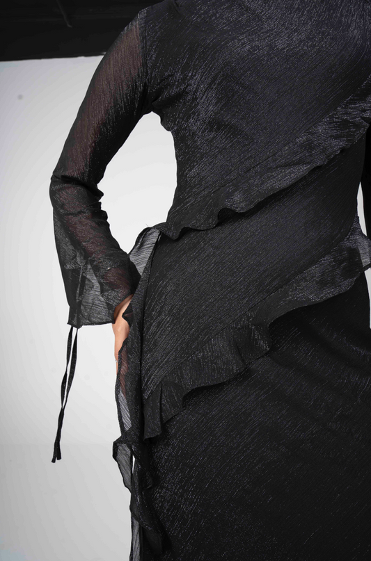 Glam Ruffle Dress in Black