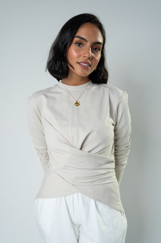 Wrap Cotton T-shirt: Beige