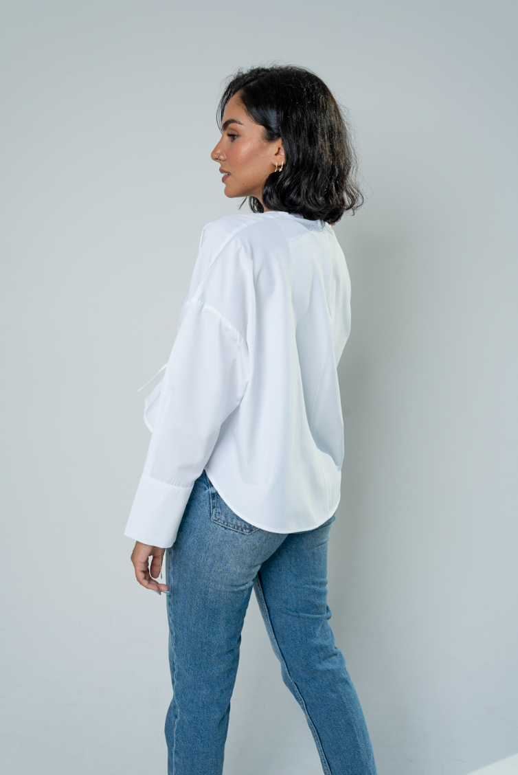 Front Tie Poplin Shirt: White