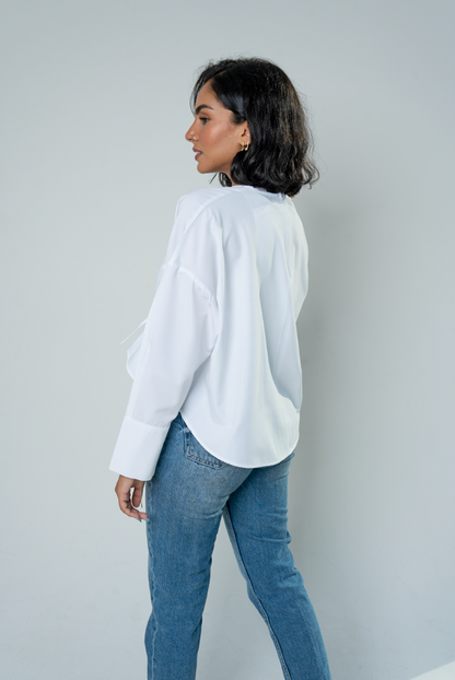 Front Tie Poplin Shirt: White
