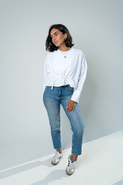 Front Tie Poplin Shirt: White