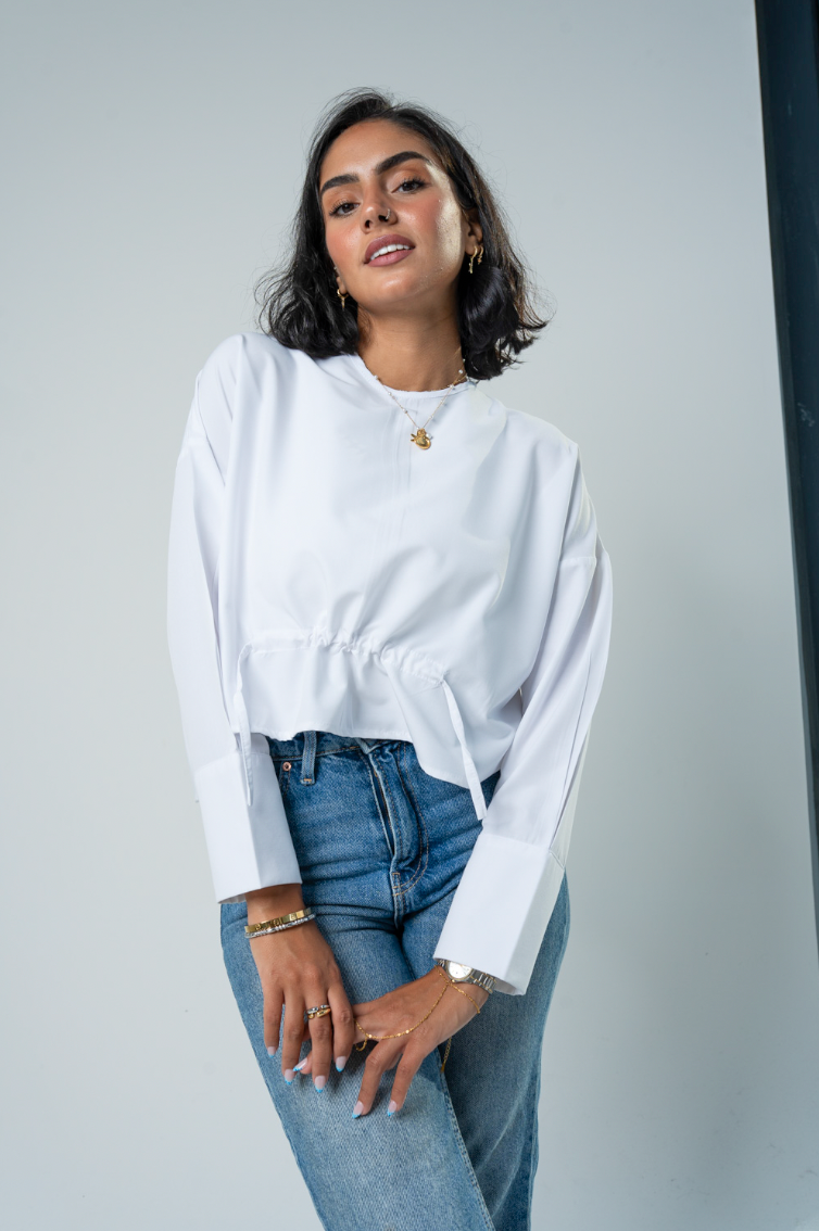 Front Tie Poplin Shirt: White