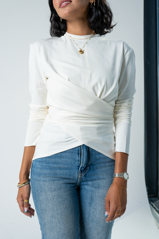 Wrap Cotton T-shirt: Off White/Créme