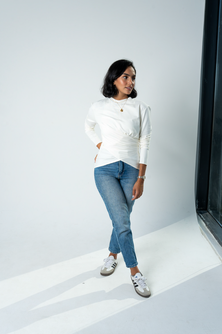 Wrap Cotton T-shirt: Off White/Créme