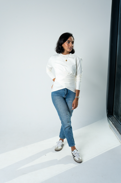 Wrap Cotton T-shirt: Off White/Créme