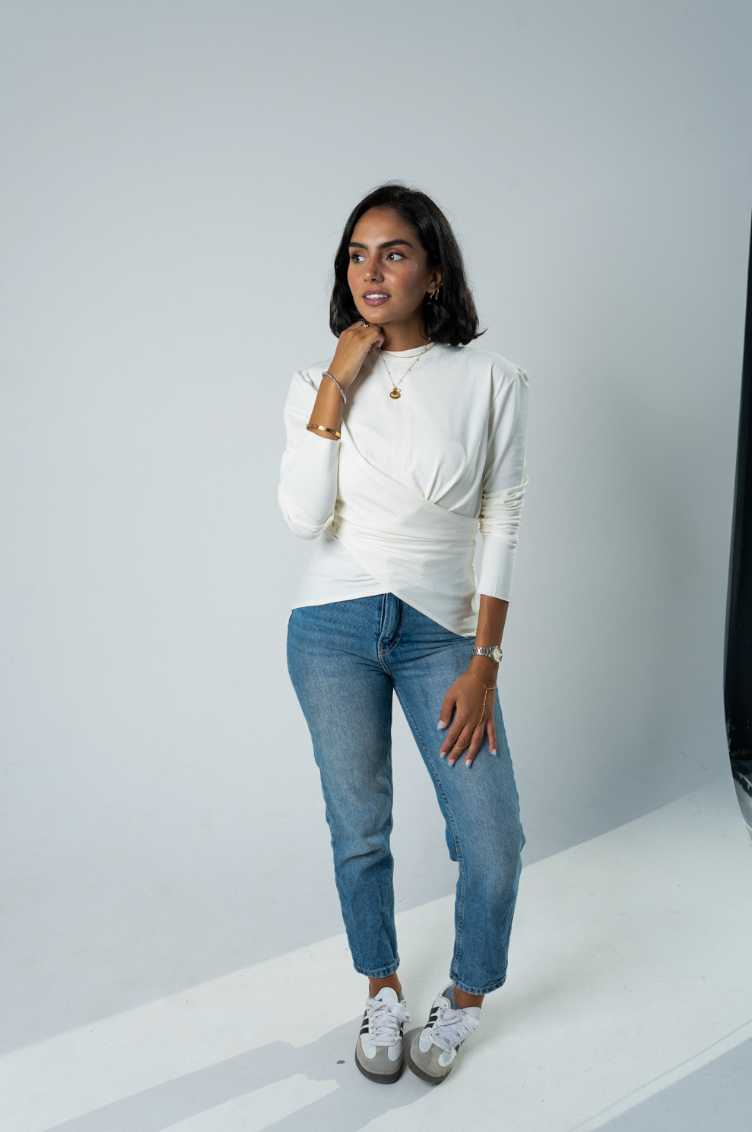 Wrap Cotton T-shirt: Off White/Créme