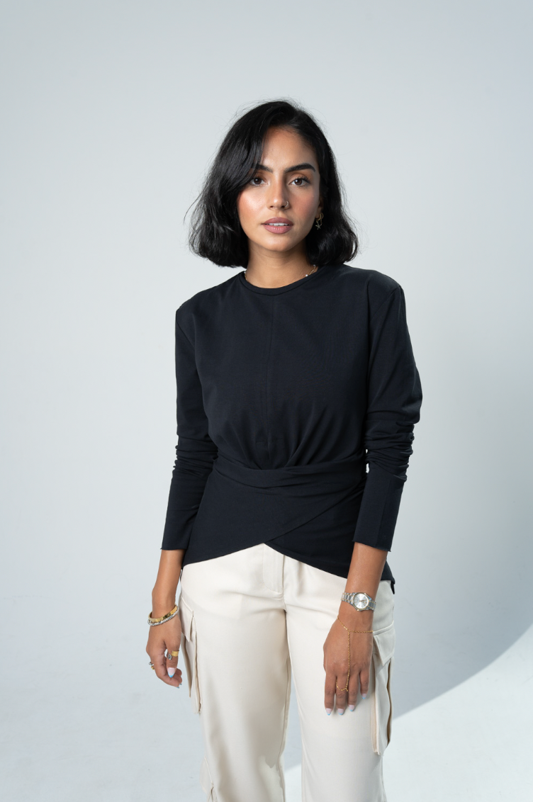 Wrap Cotton T-shirt: Black