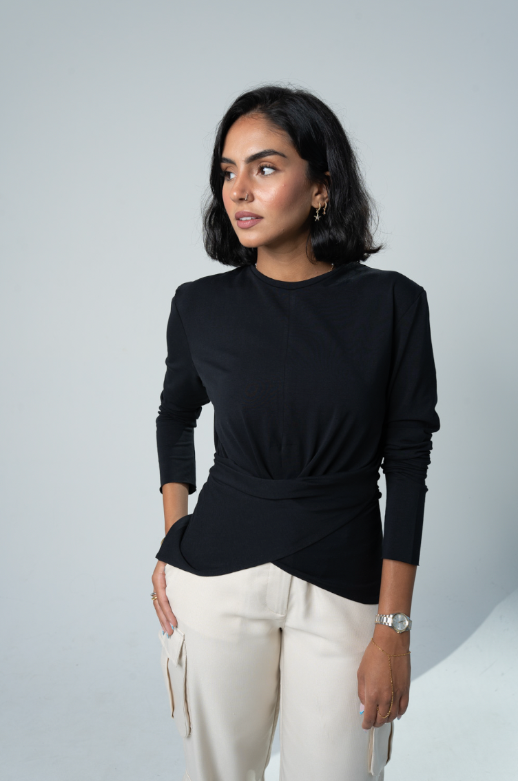 Wrap Cotton T-shirt: Black